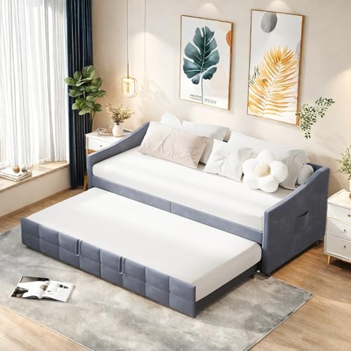 Dormely Canapé Lit gigogne, Clic clac 2 Places Convertible avec Sommier à Lattes, Lit Convertible Extensible pour Salon, Studios et Salons (Gray Velours 1...