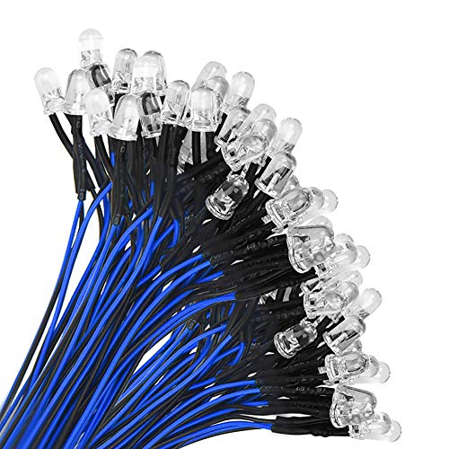 YIXISI 100 Pièces 12V Diodes, LED Pre-Wired Round Top Ampoule Lampe, 5mm Diode Ampoule pour Bricolage Voiture Jouets de Bateaux Parties (Bleu)