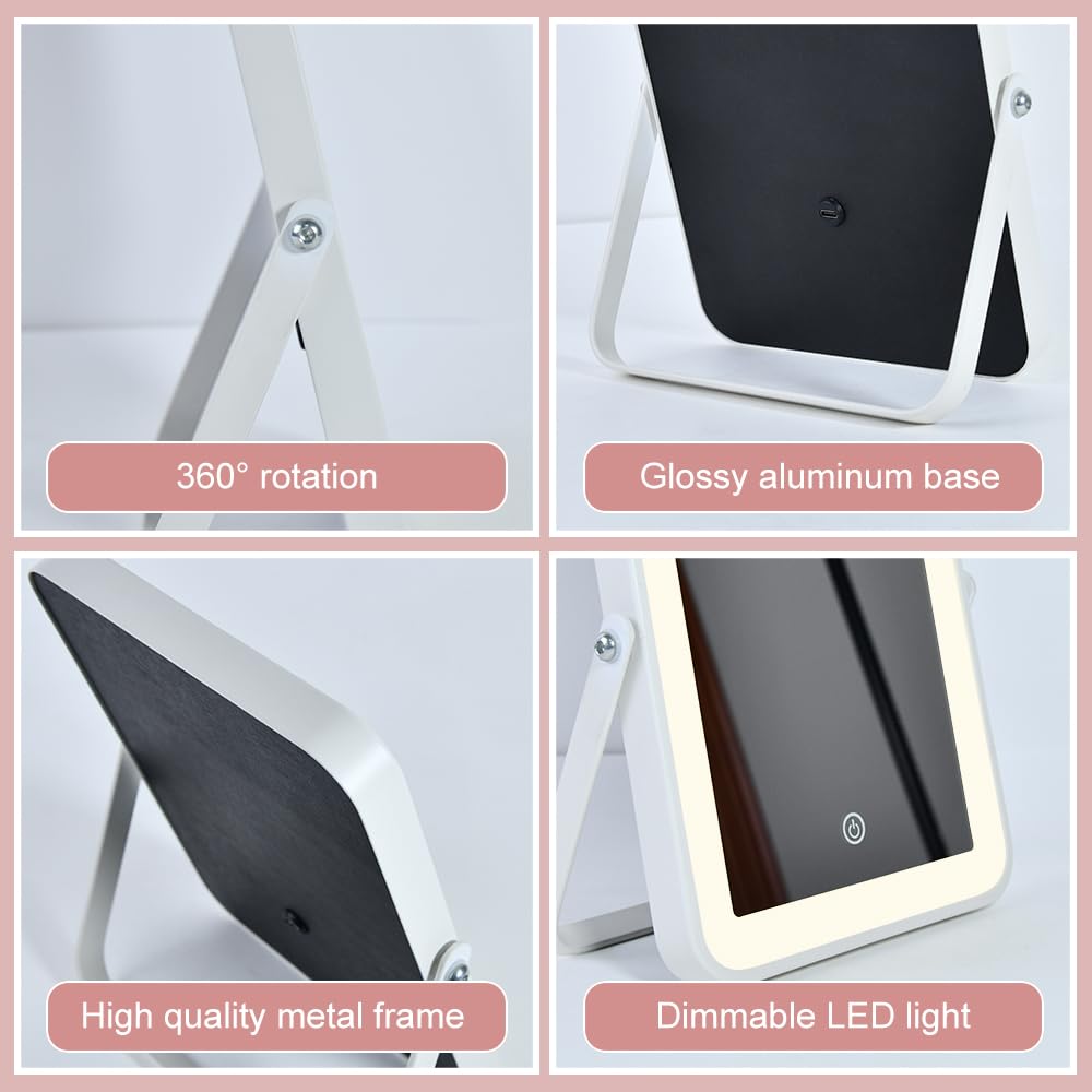 YEKKOPT Rechargeable LED Vanity Mirror with Lights and Touch Dimming