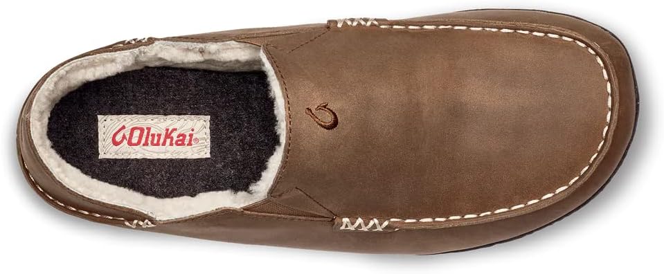 OLUKAI Moloa Slipper, Men's Premium Leather Slip-On Shoes, Soft Genuine Shearling Lining & Gel Insert, Drop-In Heel & All-Day Comfort - Image 6