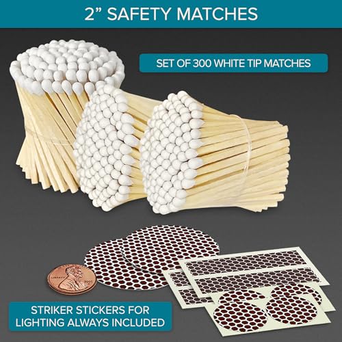Image of 2 inch Classic White Tip Safety Matches | 300+ Bulk Artisan Matchsticks with Bumble Striker Stickers by Thankful Greetings | Decorative Candle Accessories | Unique & Fun for Home Decor, Gifts, & Events