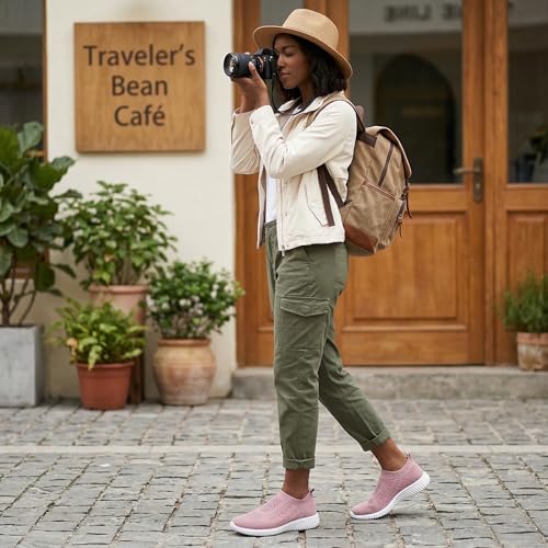 Image of konhill Womens Walking Shoes Slip On Sneakers Breathable Mesh Lightweight Casual Footwear for Daily Commute