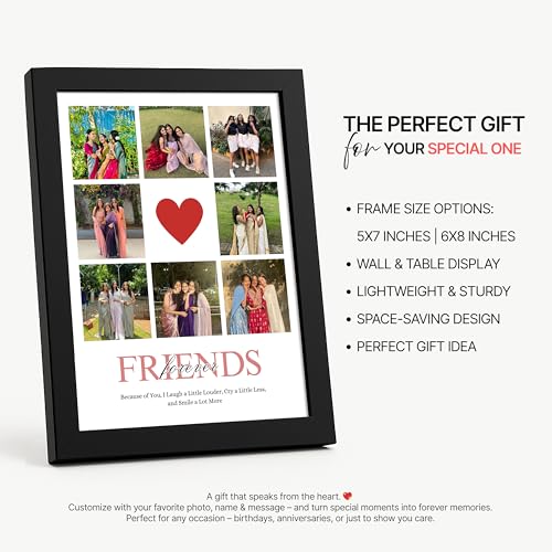 Image of Framekaari Friends Customised Photo Frame | Gift for Friends & Birthday | Personalised 8-Photo Collage & Special Message | Tabletop & Wall Mount | Room & Home Decor | 16x21 cm (Design-08)