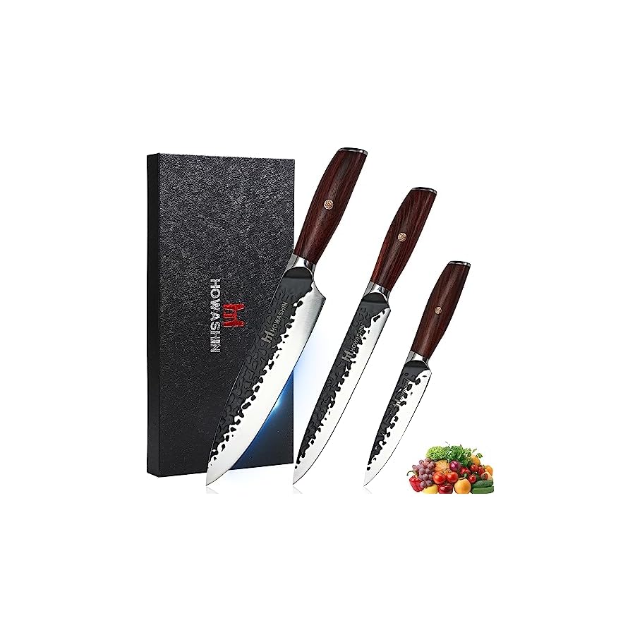 Kitchen-Knife-Set-3-Piece-High-Carbon-Stainless-Steel-Chef-Knife-SetSuper-Sharp-Hammer-Knife-Rose-Wend-Handle-Full-Tang-With-Gife-Box Howashin Kitchen Knife Set, 3 Piece High Carbon Stainless Steel Che'f Knife Set,Super Sharp Hammer Knife Rose Wend Handle Full Tang With Gife-Box
