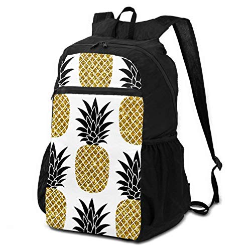 Enevotx Men Hiking Bag Gold Pseudo Glitter Effect Pineapples On White Backpack Daypack Travel Waterproof Daypack Hiking Lightweight Waterproof For Men & Womentravel Camping Outdoor #TOP7