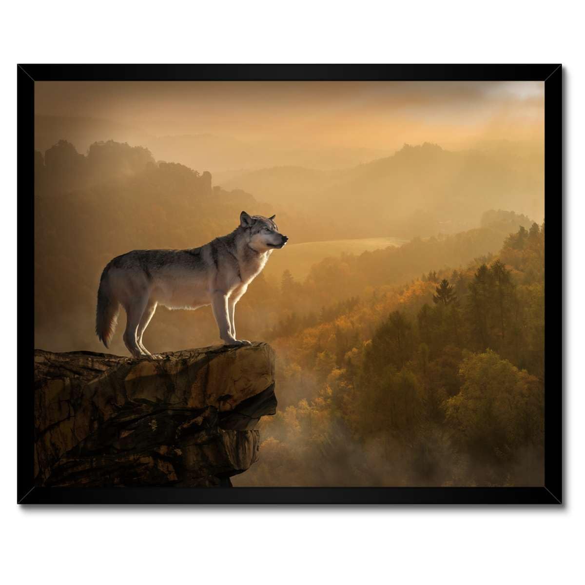 Poster loup gris encadré 50x40 cm décoration murale salon - 3