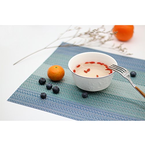 Candumy Blue Placemats For Kitchen Table Set Of 8,Heat Stain Non Skid Insulation Crossweave Woven Textilene Vinyl Pvc Washable Tablemats For Dinner Table #TOP7