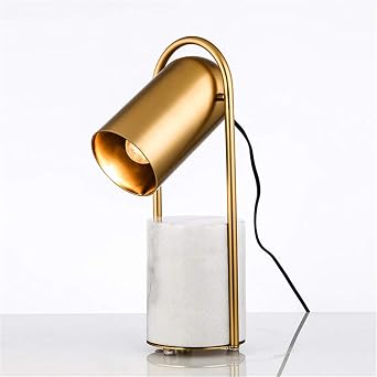 Table Lamp Contemporary Adjustable Metal Cylinder Nightstand Lamp Gold Night Lamp with Marble Base Indoor Decoration