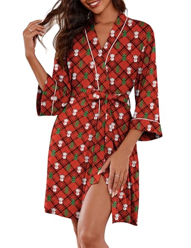 Image of Ekouaer Women Robes Knee Length Kimono Bathrobe Lightweight Soft Sleepwear