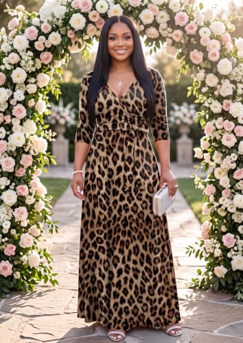 Image of FANDEE Plus Size Maxi Dress for Women Casual Summer Sundress V-Neck 3 /4 Sleeve