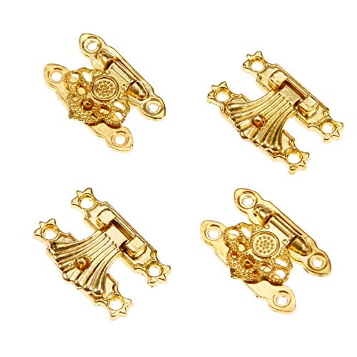 Image of Safety Hasp Lock 2Pcs Antique Gold Jewelry Box Padlock Hasps Locked Catch Latches Flower Wooden Wine Box Handbag Buckle Vintage Hardware (Color : B)