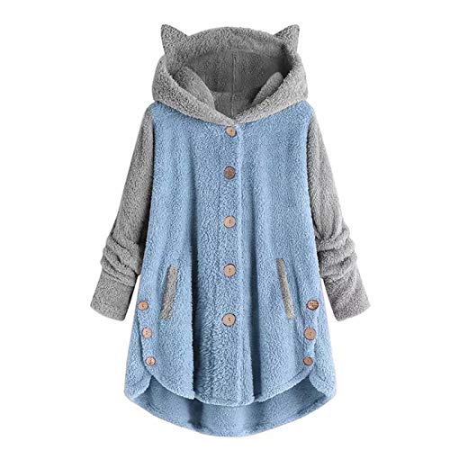 Otoño e invierno de las mujeres de las mujeres botón europeo y americano orejas de gato con capucha top de felpa marca de marea irregular chaqueta a juego de color calor de invierno de las mujeres