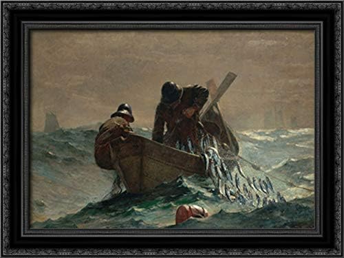 The Herring Net 24x18 Black Ornate Wood Framed Canvas Art by Winslow Homer