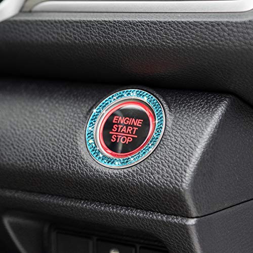 Image of ToBeQueen Push to Start Button Ring Emblem Sticker 2Pcs Diamond Car Ring Stickers Rhinestone Car Accessories Interior for Women,Cute Car Decals Ignition Accessories Blue