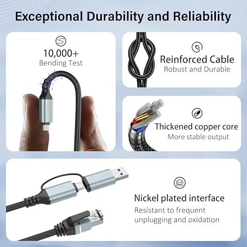 Cable Ethernet Cat 8 Dacrown 50 FT con USB C 10 FT miniatura 5