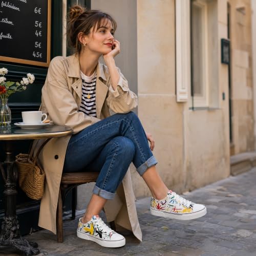 Image of hash bubbie White Sneakers for Women Low Top Canvas Shoes Womens Canvas Sneakers Women's Fashion Sneakers Slip on Casual Tennis Shoes
