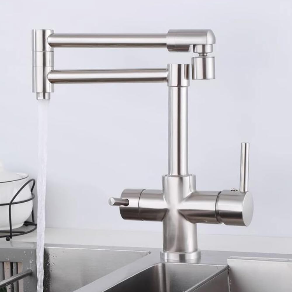 Robinet cuisine 3 voies laiton brossé pour supprimer les bouteilles plastique