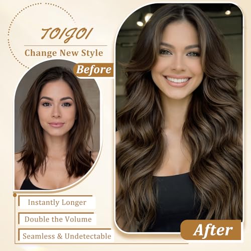 Image of Human Hair Clip in Extensions, Real Hair Extensions Clip in Human Hair | Remy, Silky, Seamless, Clip in Hair Extensions Real Hair Extenisons, Invisible, Volume, No Tangle, Double Weft, 8PCS, 120g