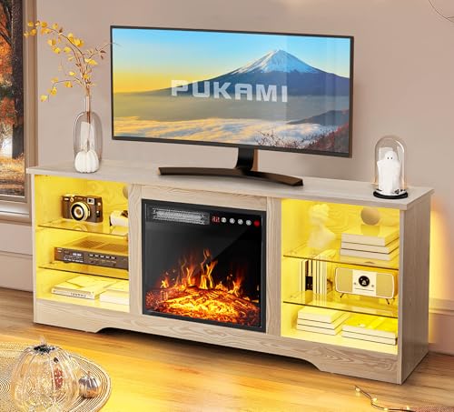 PUKAMI Fireplace TV Stand with 18" Fireplace for Living Room,58"