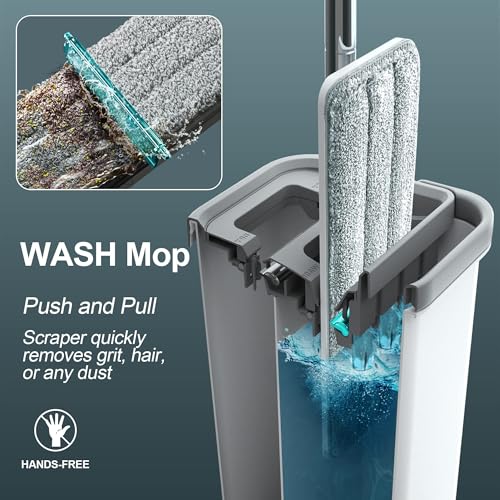 Joymoop 13-D-01-JM Mop And Bucket With Wringer Set For Home, Flat Mop & Bucket With 3 Washable Microfiber Mop Pads For Wet & Dry Use & Floor Cleaning System  thumb #2