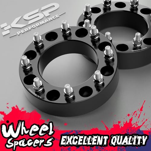 Image of KSP 2 inch 8x180 Wheel Spacers for 2011-2026 Chevy Silverado 2500HD 3500HD GMC Sierra 2500HD 3500HD, 50.8mm 8x180 to 8x180 Forged Lug Centric Wheel Adapters 130mm Center Bore with M14x1.5 Studs