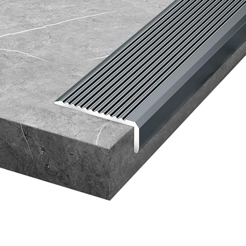 90cm Profilo per Gradini Scale Autoadesivo in Argento, Protezione per Bordi di Scale Antiscivolo in Alluminio, Profilo Angolare per Scale interne ed esterne(Gray,Self-Adhesive)