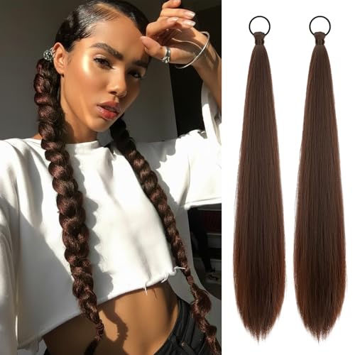 Yaki Straight Ponytail Extension 2 PCS 26 Inch Dark Reddish