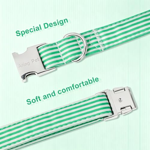 Image of ARING PET Cute Dog Collar for Puppy Small Medium Large Dogs-Teal Stripe L | Cute Heavy Duty Basic Pet Collars with Metal Buckle for XS S M L XL Dogs, for City Seaside Walk Coffee Shop Pool Party Stroll