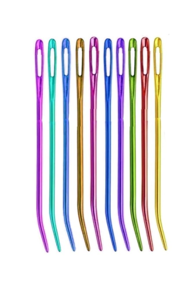 Kıvrımlı Plastik Yün İğnesi 12 Cm 10 Adet 1 Paket Plastik Dikiş Dokuma İğnesi Kavisli İplik İğne Goblen