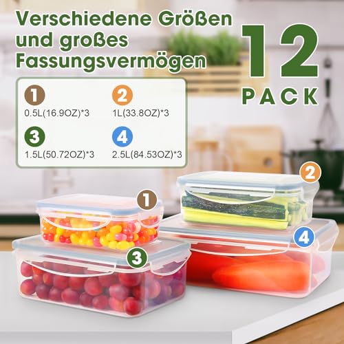 YASHE Frischhaltedose mit Deckel, 12 Teiliges Plastik Vorratsdosen Set, BPA Frei, 100% Auslaufsicher, Ineinander stapelbar, Transparent – Ansicht 3