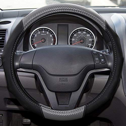 Bdk V-Leather Car Seat Covers & Steering Wheel Cover For Auto Care - Synthetic Leather Material - Carbon Fiber Accent Steering - Front Seat Coverage Protection (Slate Gray) #TOP5