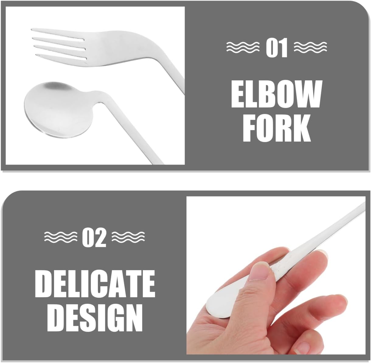 UPKOCH Adaptive Angled Fork and Spoon Set Lightweight Ergonomic Feeding Utensils for Seniors with Hand Tremors Curved Aluminum Tableware Assistive Eating Tools Right-Handed 7.87X2.95X0.19In