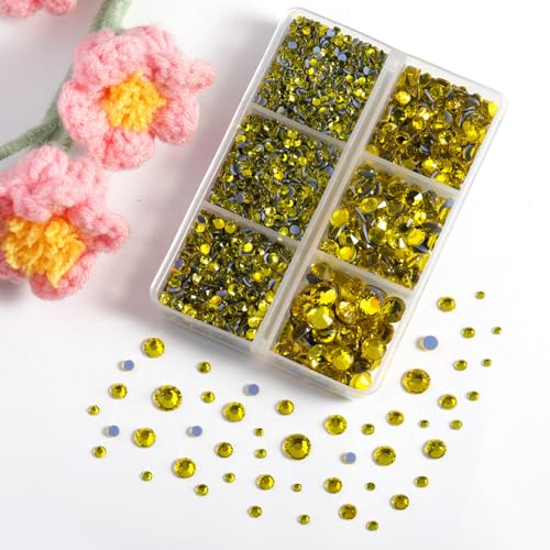Image of BEADSLAND Hotfix Rhinestones, 4000 PCS Lemon Yellow Rhinestones for Clothes Crafts Mixed 6 Sizes with Wax Pencil and Tweezers Kit, SS6-SS30,Citrine