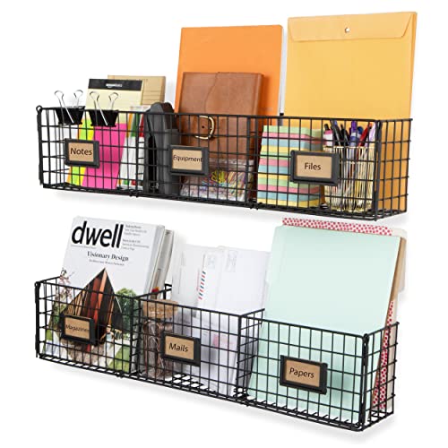 Exclusive Discount 50% Price Wall35 Amalfi Hanging File Folders Office Desk Organizer Wall Mount Wire Basket Storage Magazine Holder 3 Sectional Set of 2 Black