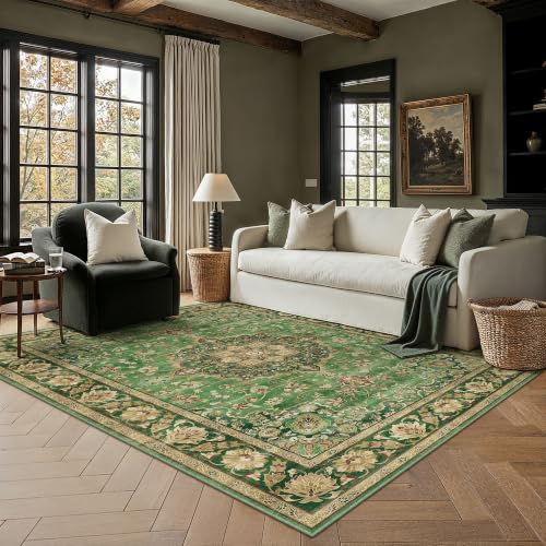 PureCozy Teppich Wohnzimmer 160x230cm Waschbarer Teppiche,Grün Gold | Weich Kurzflor Groß Carpet, Rutschfest, Leicht, Schlafzimmer, Esszimmer, Büro, Kinderzimmer