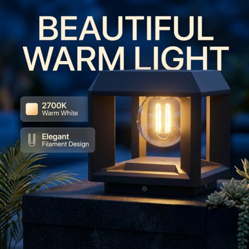 Image of Hardoll Solar Pillar Light Outdoor Waterproof | Warm Solar Gate Light for Home, Garden & Wall | Lamp for Balcony, Fence, Terrace & Pathway | 10-12H Backup | IP54