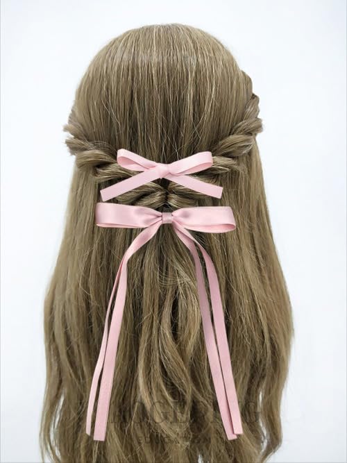 Miniatura 2 de Lazos para el pelo de cinta para mujeres y niñas, 4 lazos para el pelo para mujeres, diseño de bricolaje, color rosa