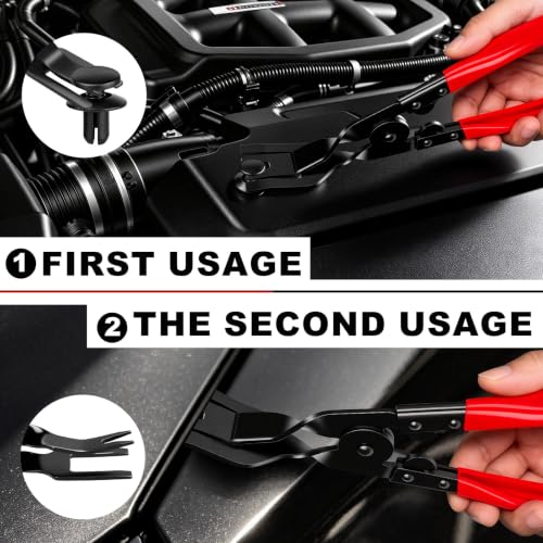Image of 18 Pcs Auto Trim Removal Tool Kit with Non-Scratch Plastic Pry Tool Fastener Clip Pliers and Tire Caps Valve, Interior Door Panel Clip Removal Set for Vehicle Dash, Red