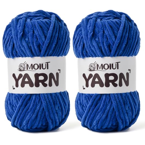 Image of 2 Pack Fluffy Chenille Yarn for Crocheting, Chunky Velvet Yarns for Crochet Amigurumi, Baby Yarn for Crocheting Soft Blanket, 174.9yds /7 oz Bulky Yarns for Crafts /Hats /Shoes /Socks (2 Sapphire Blue)