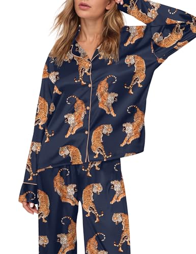 Image of SHESHOW Satin Pajamas for Women Set Long Sleeve Button Down Sleepwear 2 Piece Nightwear Women Pjs Sets Size XS-XXL