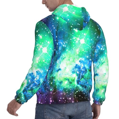 Green Blue Purple Galaxy Men'S Casual Sweatshirt Hoodie, Long Sleeve Hooded Pullover With Pocket And Drawstring4