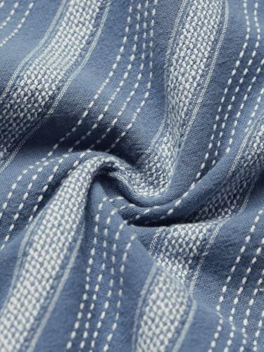 Image of The Souled Store Striped Shirt: Lagoon Men and Boys Long Sleeve Spread Collar Blue Textured Cotton Lightweight Easy to Style Everyday Office Wear Casual Relaxed Shirt