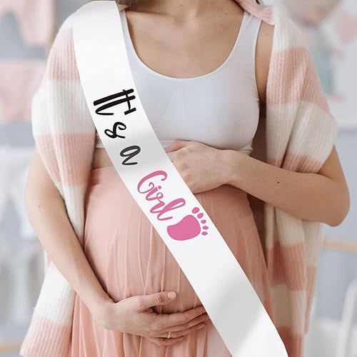 Miniatura 2 de Banda blanca, es una banda para niña, banda de revelación de género para mamá, futura mamá, banda para baby shower, mamá para ser banda. Papá para