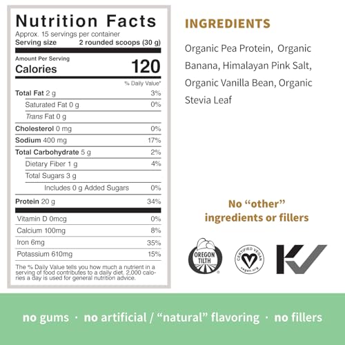 Image of Sprout Living Organic Pea Protein Powder, Vanilla Flavor, 20 Grams of Plant Based Organic Protein Powder Without Sweeteners, Non Dairy, Non-GMO, Dairy Free, Vegan, Gluten Free (1 Pound, 15 Servings)