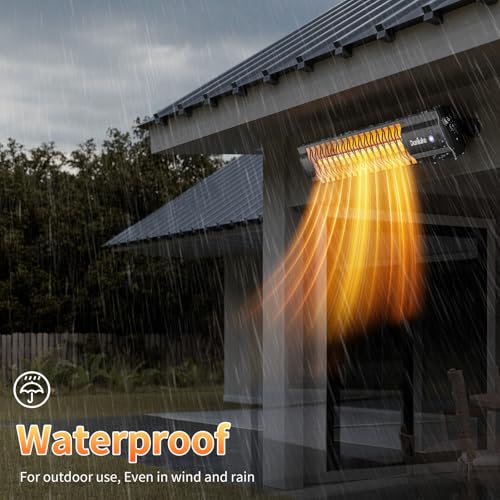 Image of Outdoor Heater for Patio, 1500W Wall-Mounted Heater, Patio Heaters for Outdoor Use, Waterproof, Carbon Fiber Tube, for Backyard Gazebo Garage Black