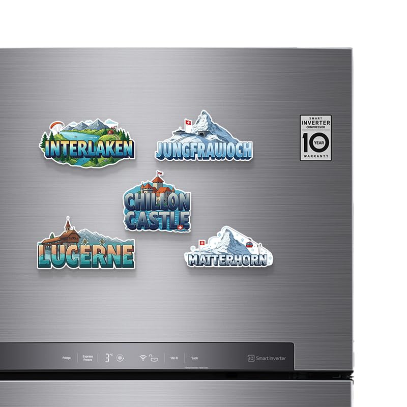 Image of Switaerland Set of 5 Fridge Magnets, Glossy Finish, Stylish Magnet for Fridge, Wardrobe & Metal Surfaces