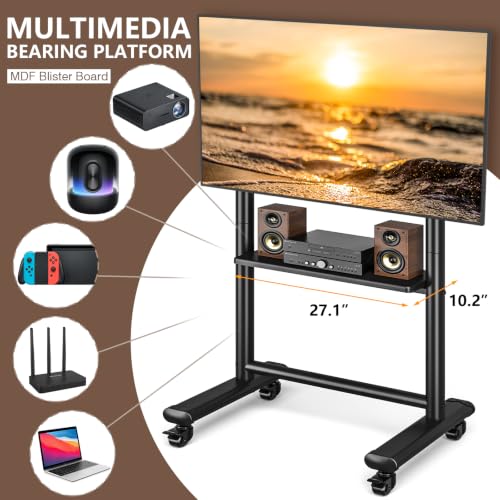 Image of Mobile TV Cart Rolling TV Stand with Wheels for 50-98 Inch TVs