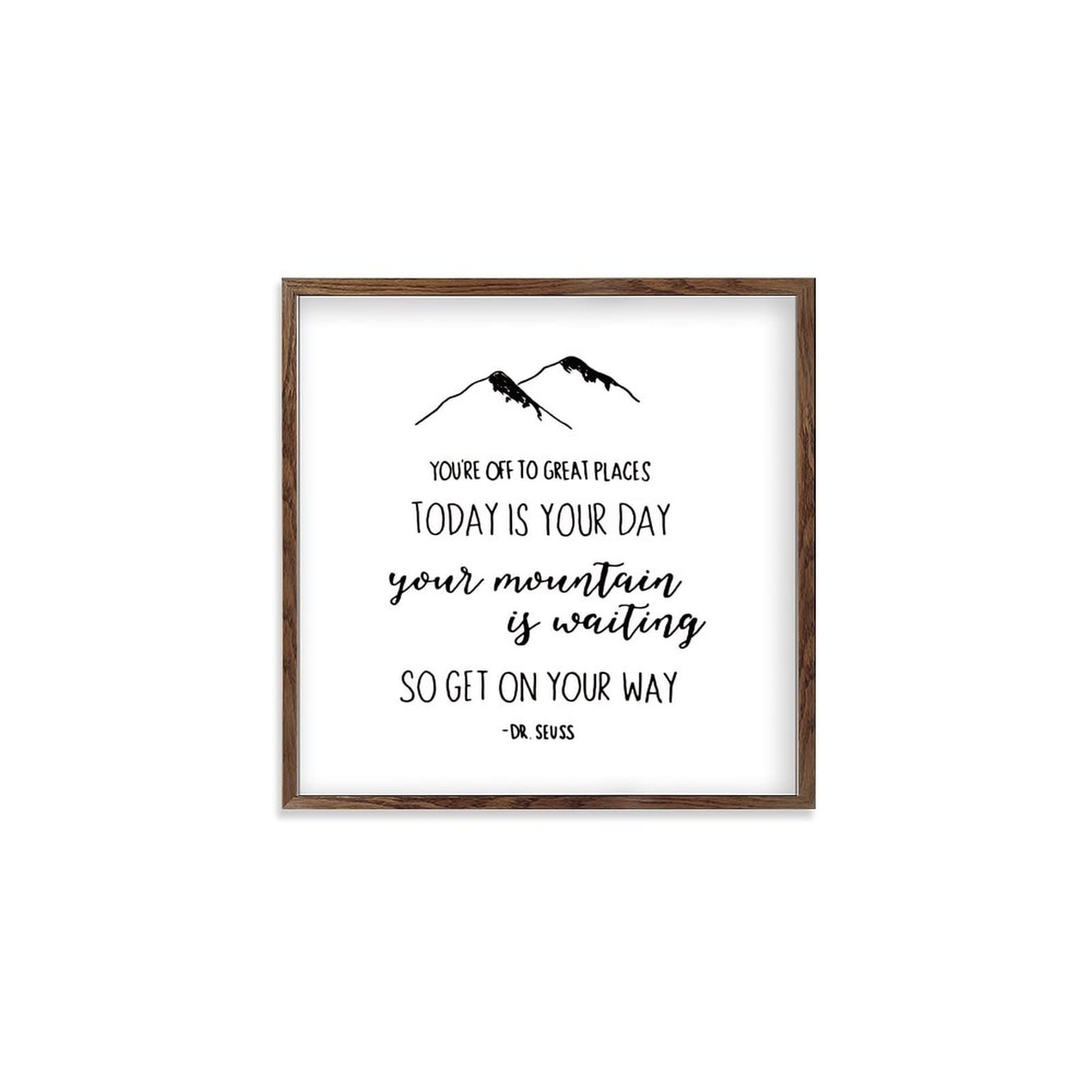 Funlucy Modern Rustic Wall Art Home Decor Your Mountain Is Waiting Dr. Seuss Wood Framed Sign, Farmhouse Rustic Wall Art Sign, 30 X 30 CM