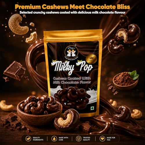 Image of DRIYOZ Milky Pop Chocolate Coated Cashews 250g | Crunchy Roasted Kaju Nuts with Smooth Milk Chocolate Flavour Coating | Premium Sweet Dry Fruit Snack for Gifting, Parties, Travel & Daily Cravings