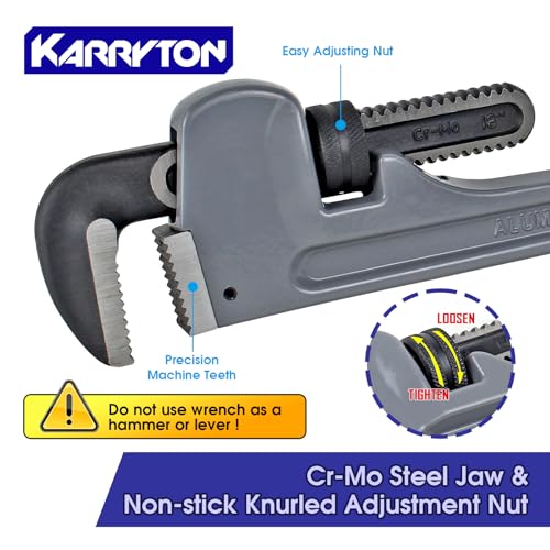 Image of 18 Inch Aluminum Pipe Wrench, 3-1 /4 inch /83mm Adjustable Cr-Mo Jaw Opening Heavy Duty Aluminum Straight Handle Plumbing Wrenches, Perfect Plumbers Tool Exceed GGG Standard